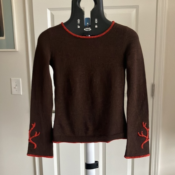 Diane Von Furstenberg rare brown sweater embroidered sea coral vintage S/XS - Picture 11 of 11